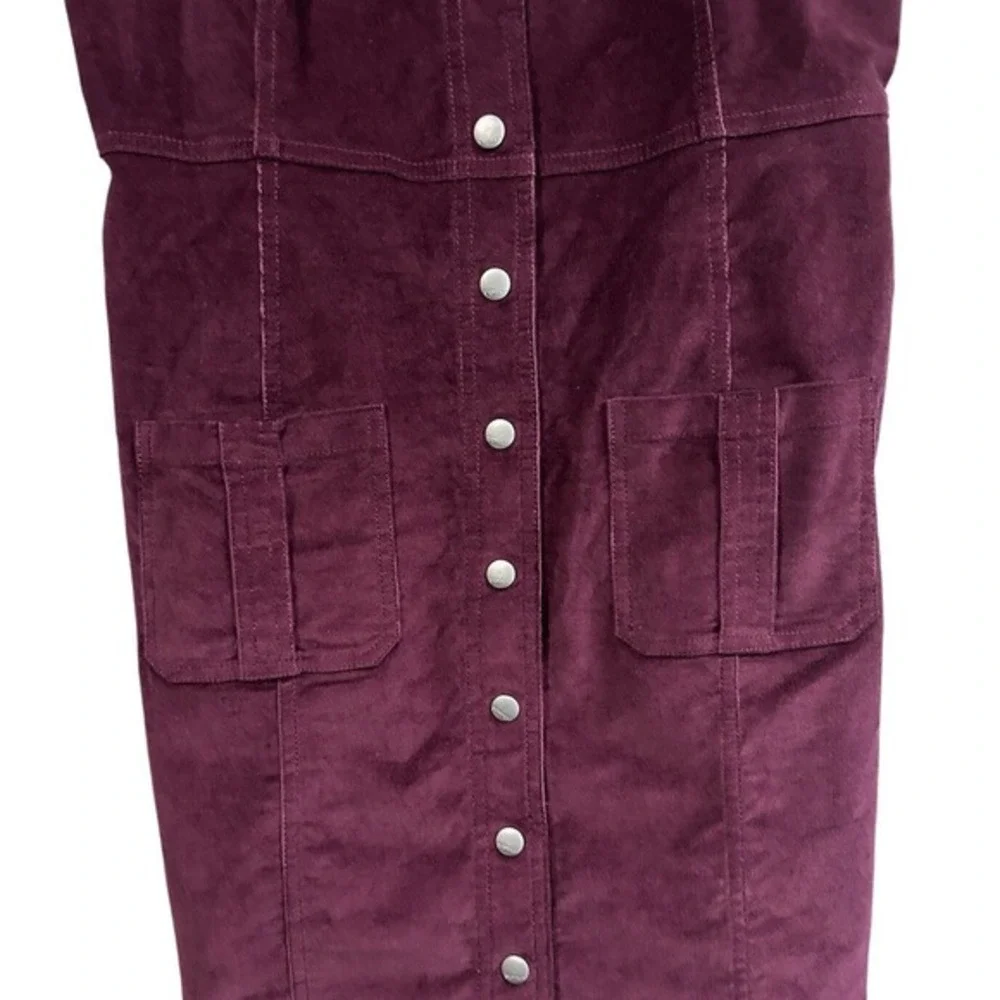 EXPRESS Women Medium Corduroy Button Front Pinafore Burgundy Dress ‎ Retro 70s - Picture 2 of 7